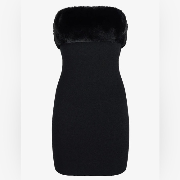 NWOT Express Faux Fur Trim Strapless Mini Sweater Dress - Picture 5 of 9